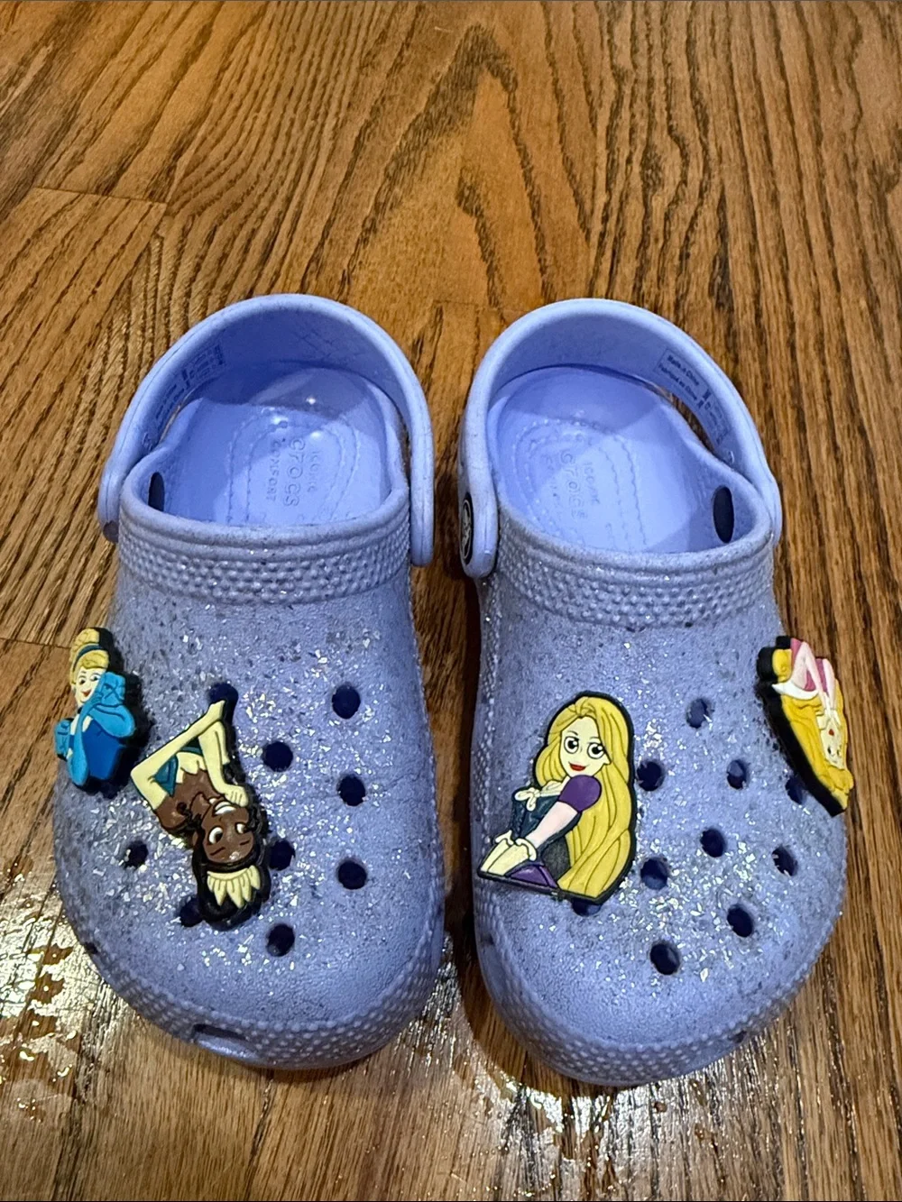 CROCS Kids Lavender Glitter Clogs with Princess Jibbitz